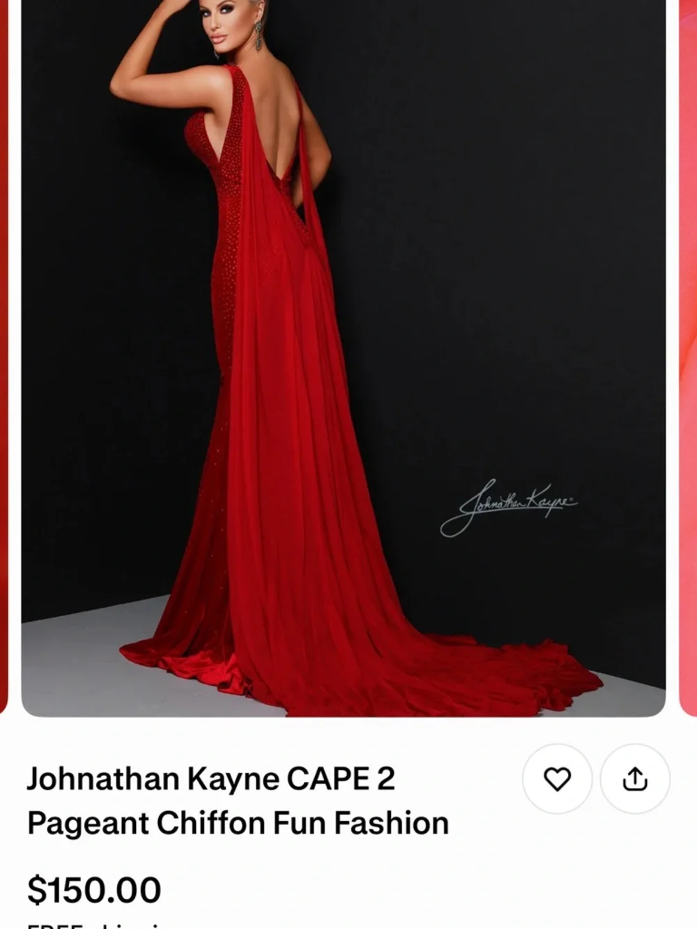 Johnathan Kayne NudeChiffon Cape Evening Gown - Picture 2 of 2